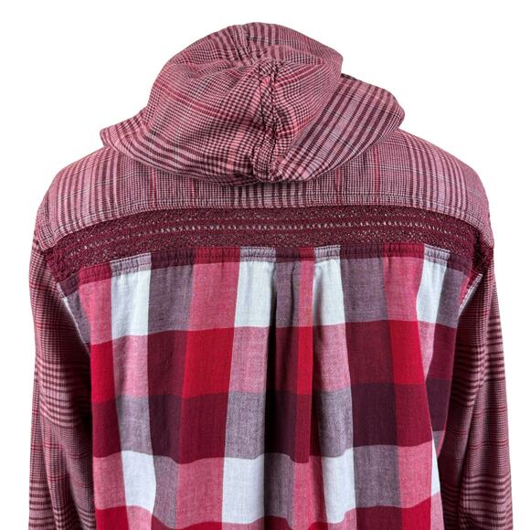 Women's PrAna Red White Anja Plaid Long Sleeve Button‎ Cuff Hooded Popover Top M - Picture 5 of 9